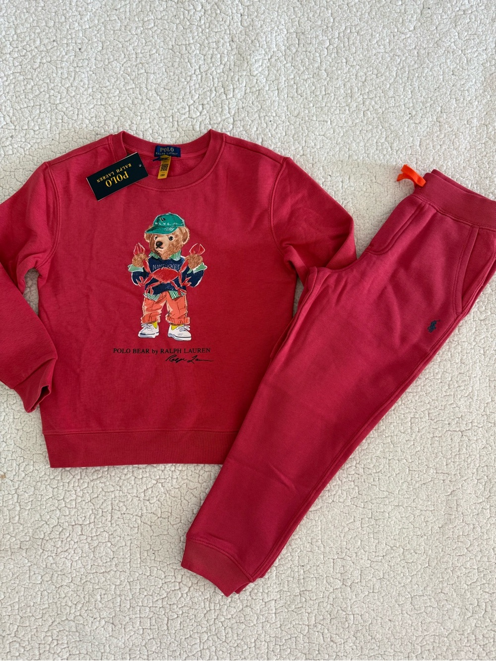 New boys girls Sz 7 Polo Ralph Lauren Sweatpants, sweatshirt with Bear
